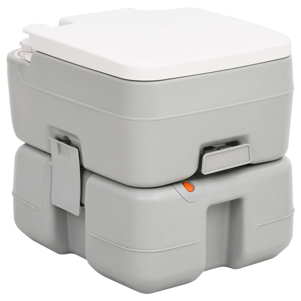vidaXL Nešiojamas stovyklavimo tualetas, pilkas/baltas, 15+10l, HDPE