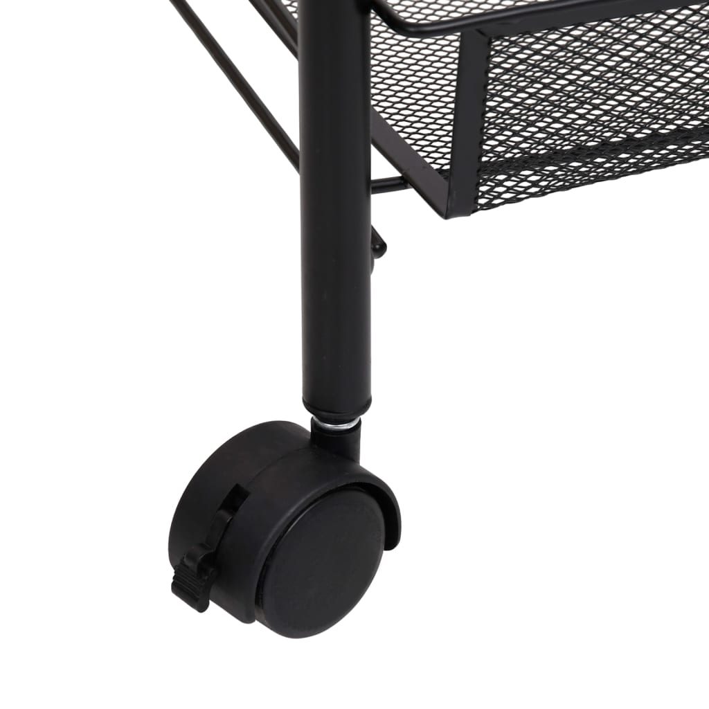 vidaXL Virtuvės vežimėlis, 3 aukštų, juodas, 46x26x64cm, geležis