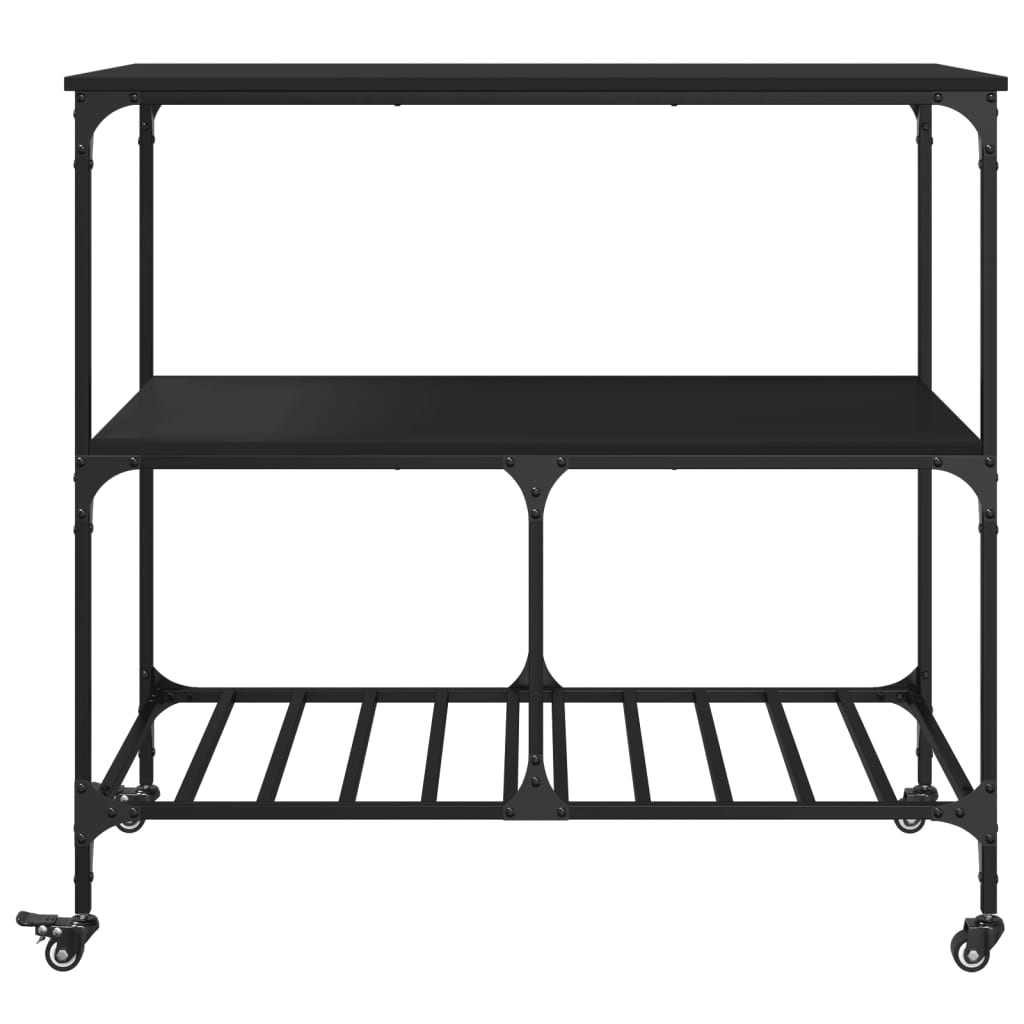 vidaXL Virtuvės vežimėlis, juodas, 100x50x95cm, apdirbta mediena