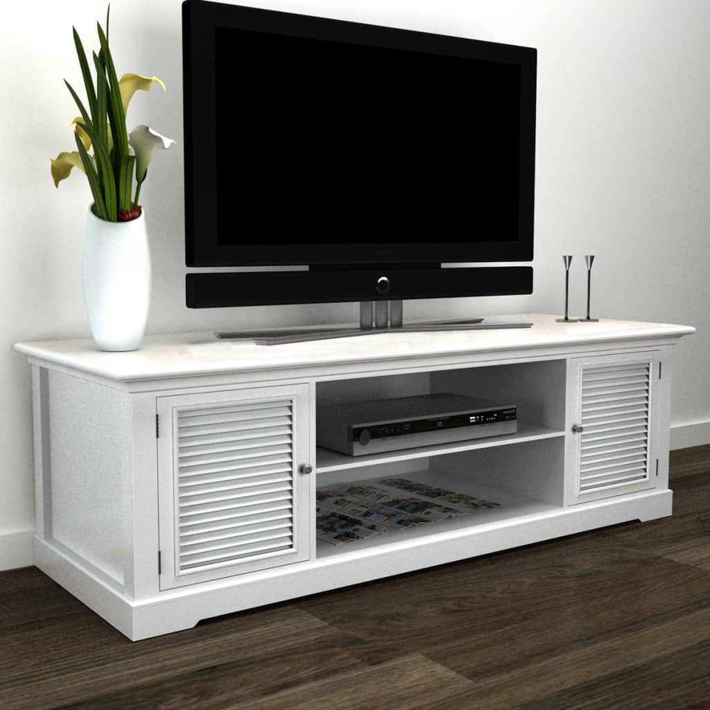 vidaXL TV stovas, baltas, mediena