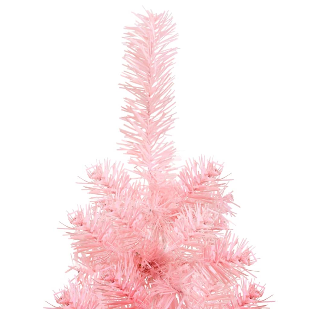 vidaXL Siaura dirbtinė pusinė Kalėdų eglutė su stovu, rožinė, 180cm
