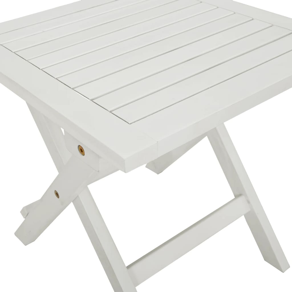 vidaXL Saulės gultas su staliuku, baltas, akacijos medienos masyvas