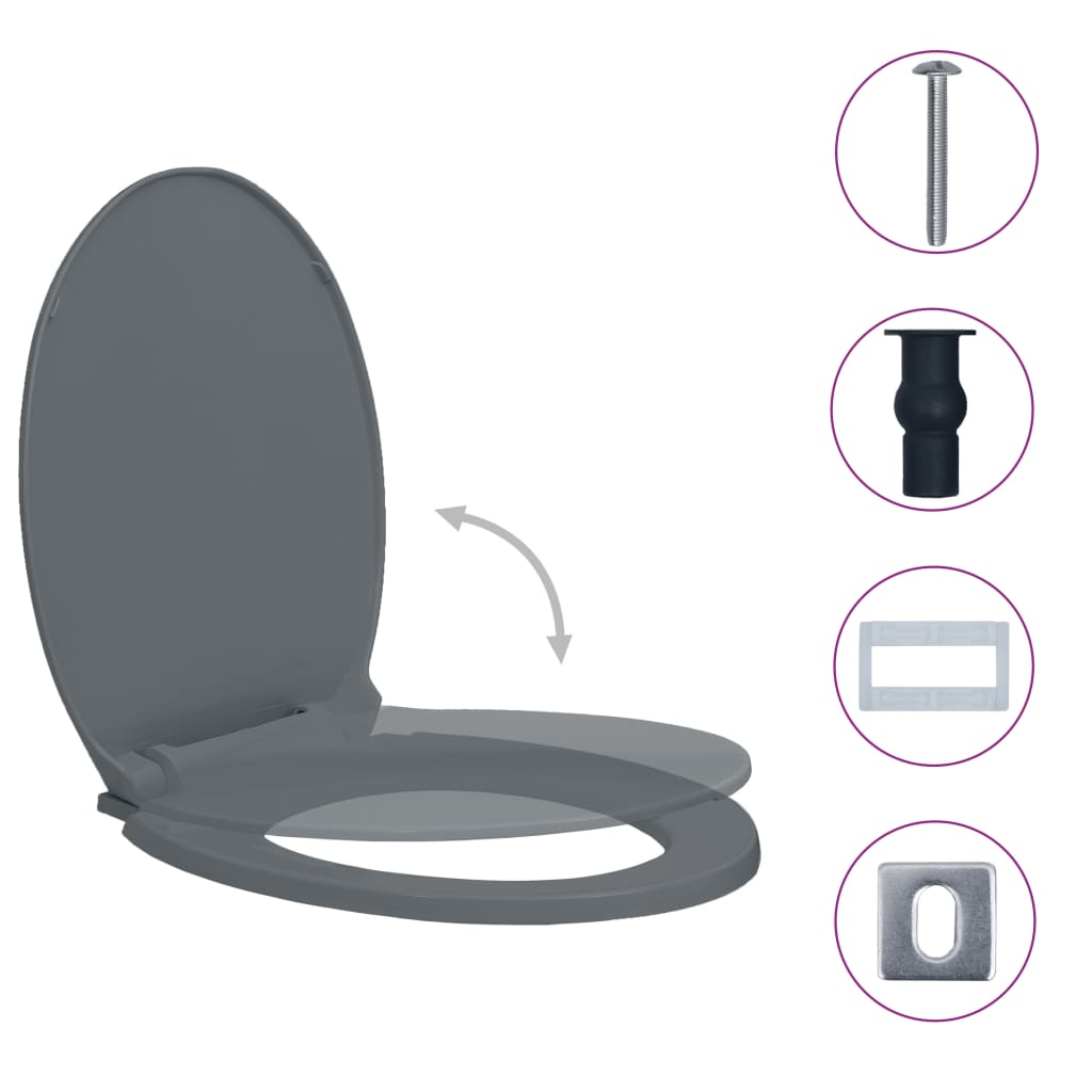 vidaXL Klozeto sėdynė su soft-close mechanizmu, pilka, ovali