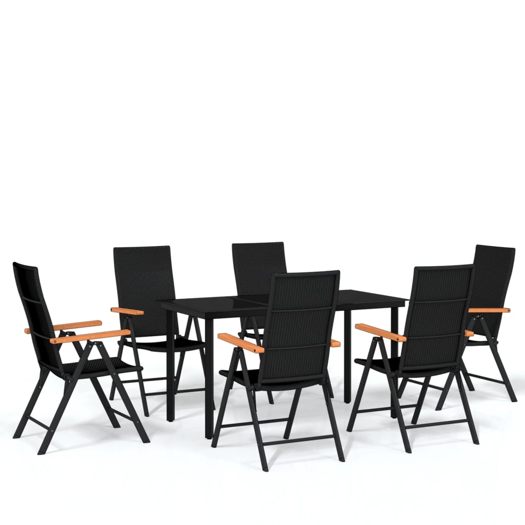 vidaXL Sodo valgomojo baldų komplektas, 7 dalių, juodos spalvos