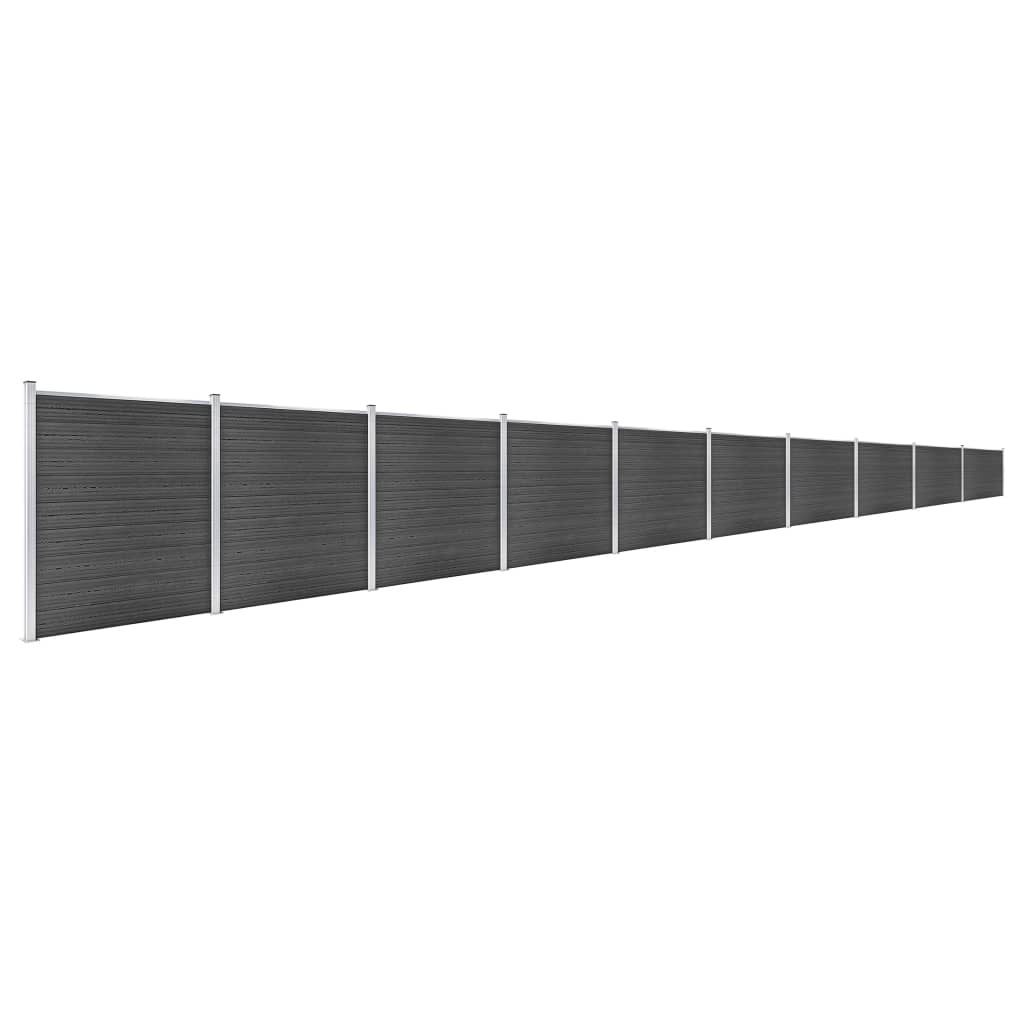 vidaXL Tvoros segmentų rinkinys, juodos spalvos, 1737x186cm, WPC