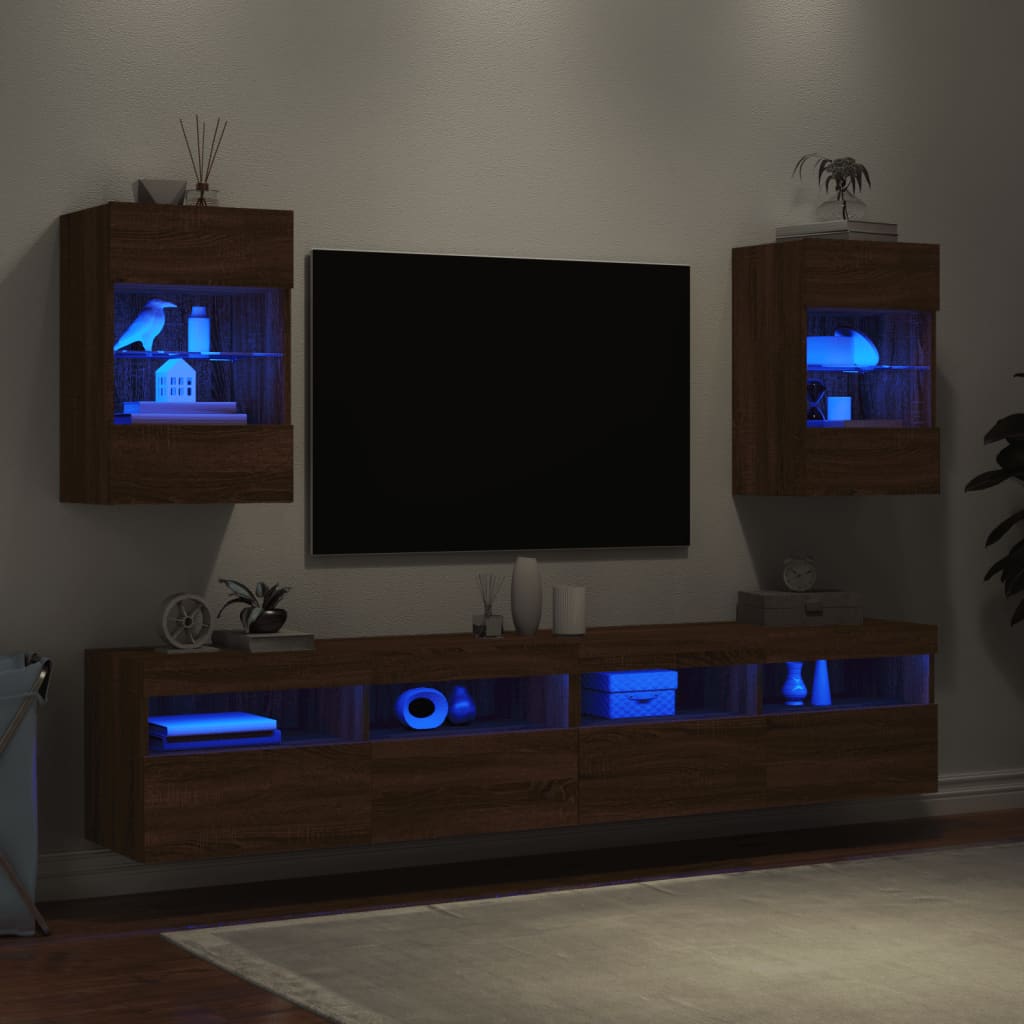 vidaXL Sieninės TV spintelės su LED, 2vnt., rudos, 40x30x60,5cm
