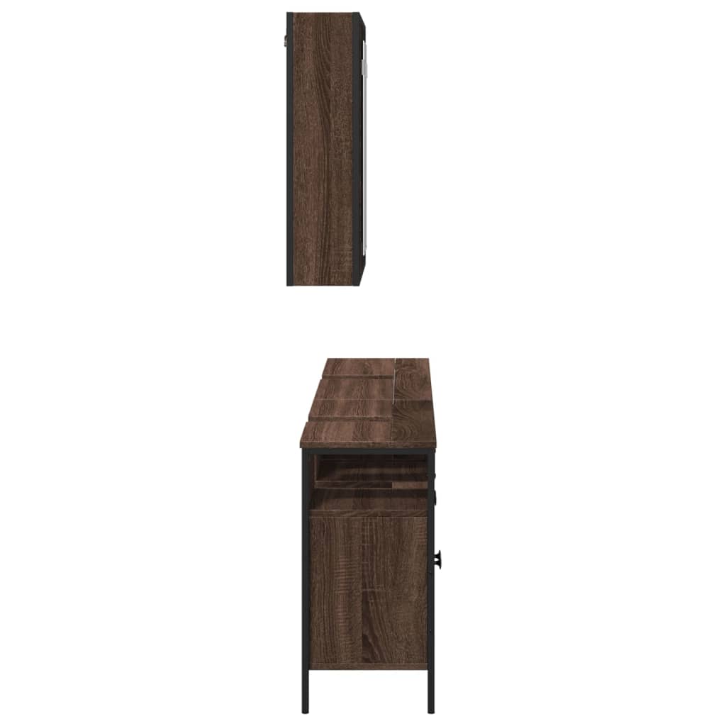 vidaXL Vonios spintelių komplektas, 3 dalių, rudas ąžuolo, mediena