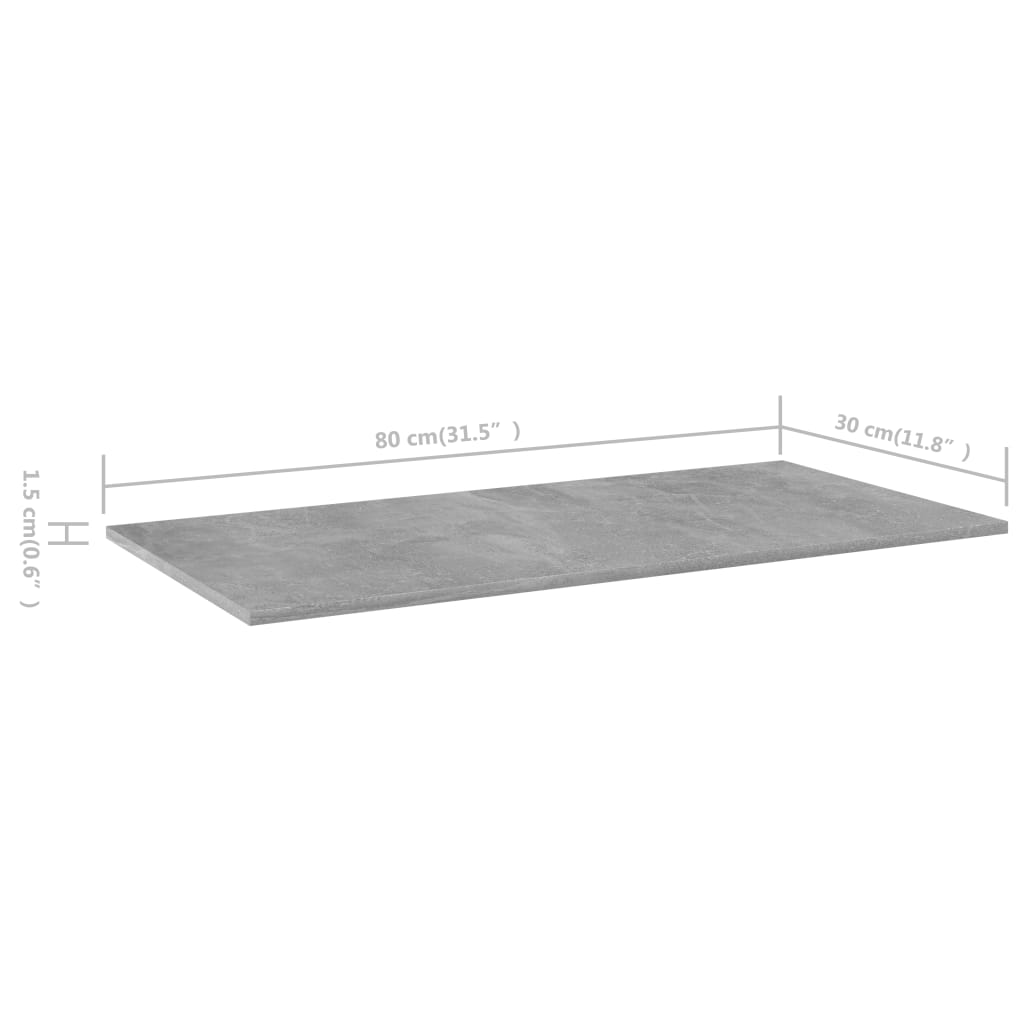 vidaXL Knygų lentynos plokštės, 4vnt., betono pilkos, 80x30x1,5cm, MDP