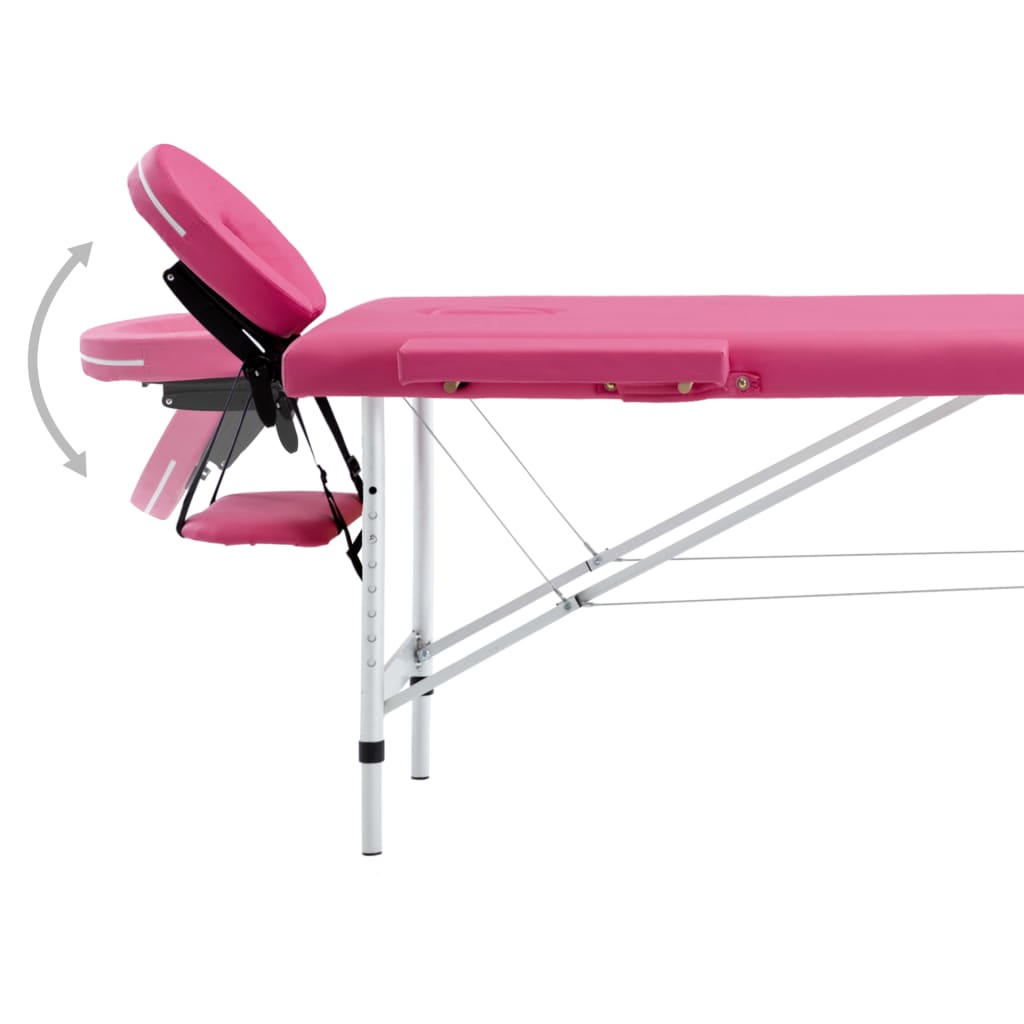 vidaXL Sulankstomas masažo stalas, rožinės spalvos, aliuminis, 2 zonų