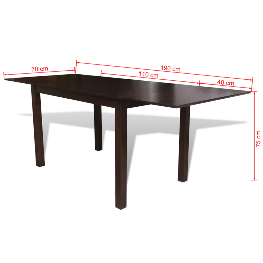vidaXL Išskleidžiamas valgomojo stalas, kaučiukmedis, rudas, 190 cm