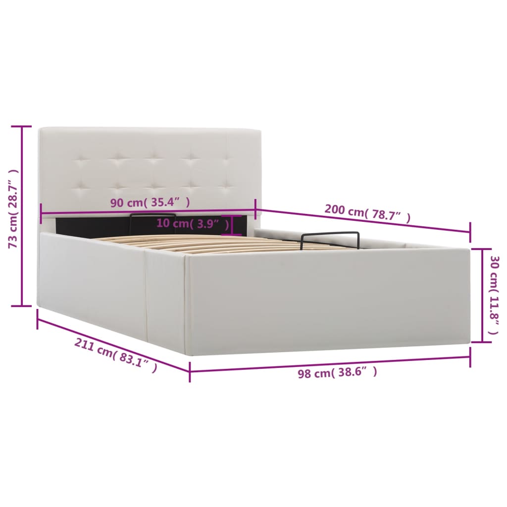 vidaXL Lovos rėmas su daiktadėže, baltas, 90x200cm, dirbtinė oda