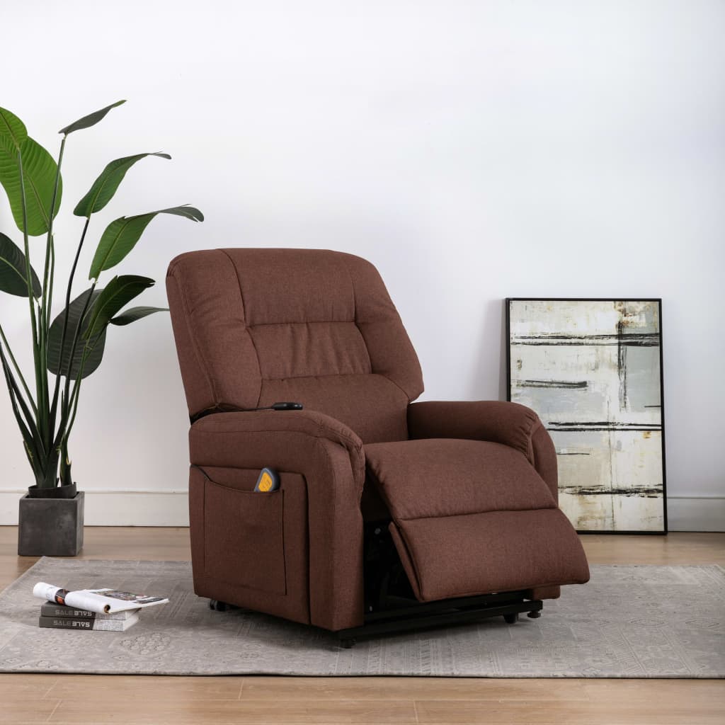 vidaXL Elektrinis atlošiamas masažinis TV krėslas, rudas, audinys