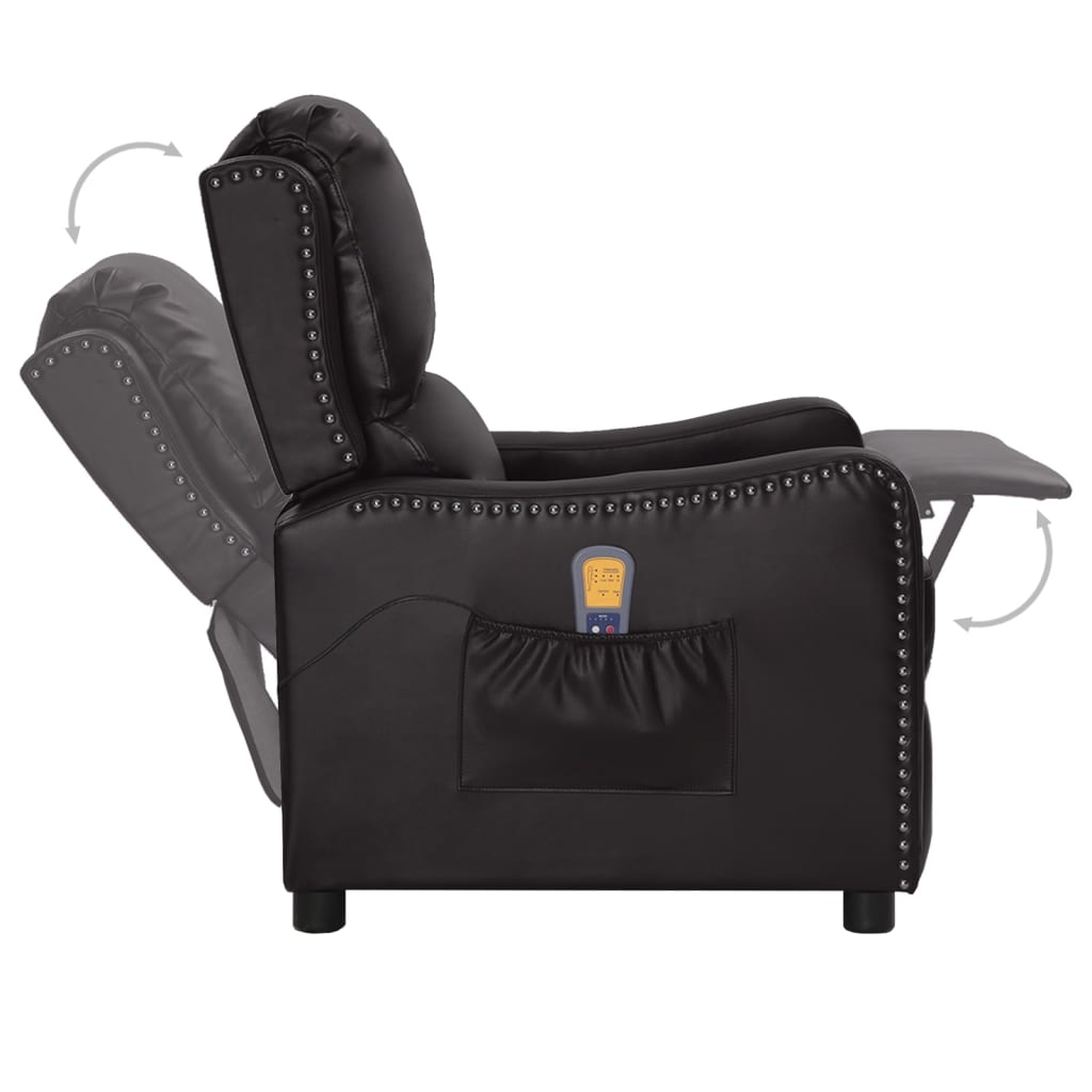 vidaXL Atlošiamas masažinis krėslas, juodas, dirbtinė oda, blizgus