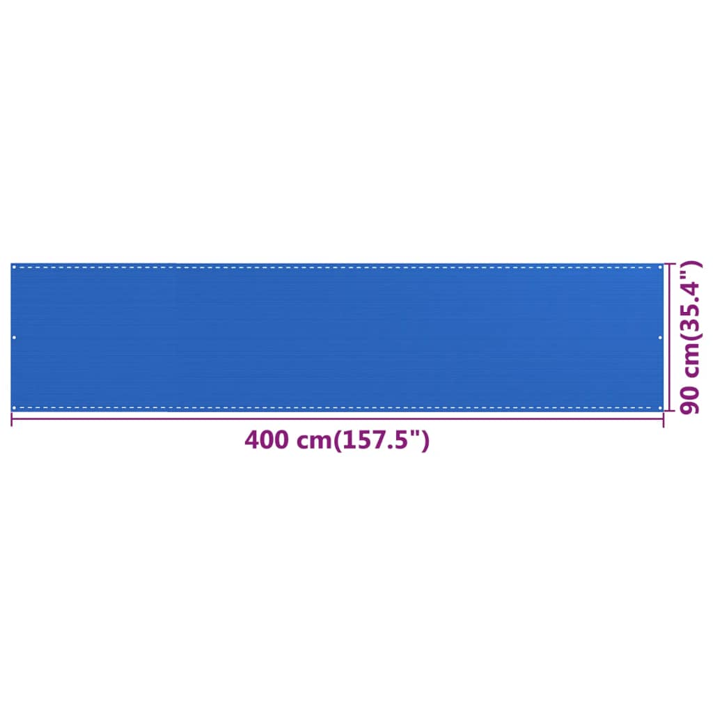 vidaXL Balkono pertvara, mėlynos spalvos, 90x400cm, HDPE