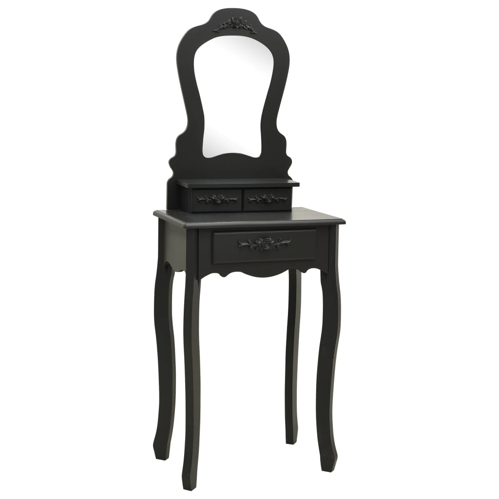 vidaXL Kosmetinio staliuko rinkinys, juodas, 50x59x136cm, paulovnija