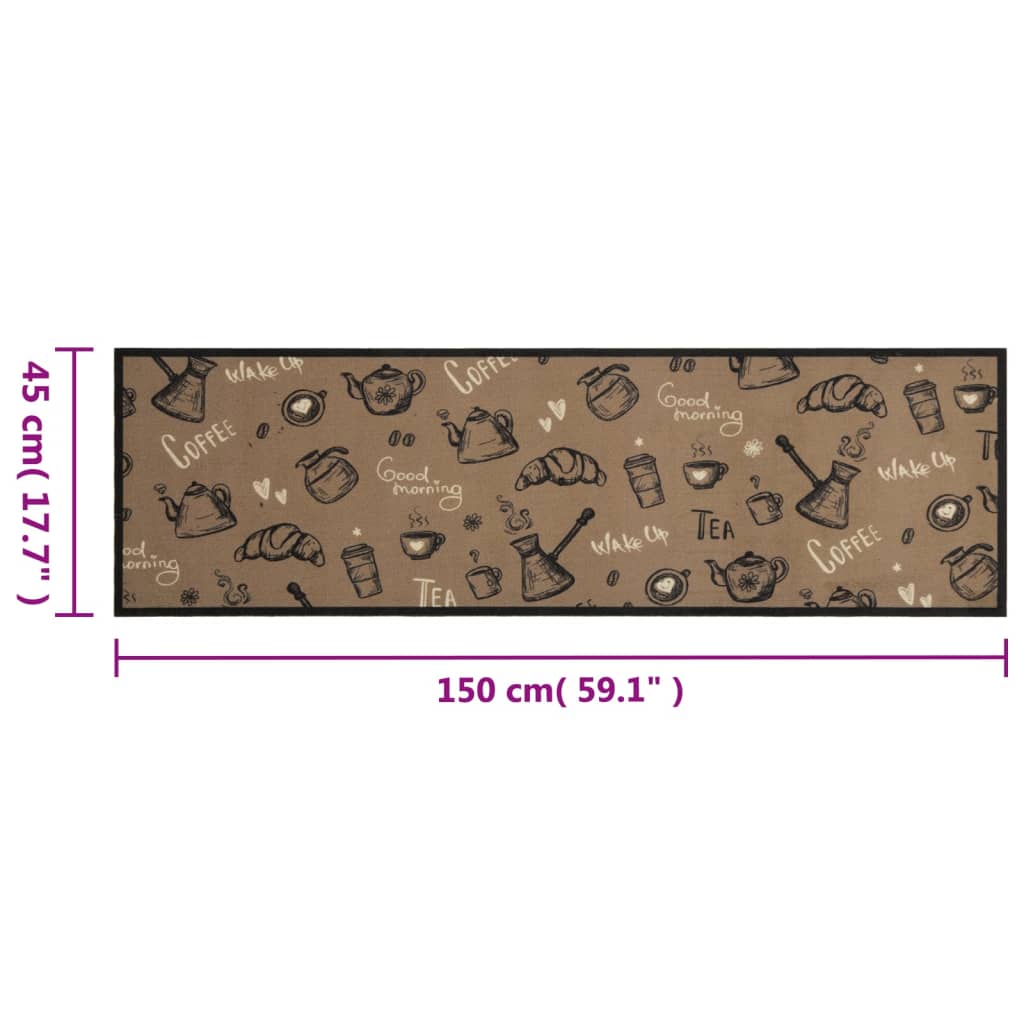 vidaXL Virtuvės kilimėlis, rudas, 45x150cm, aksomas, plaunamas