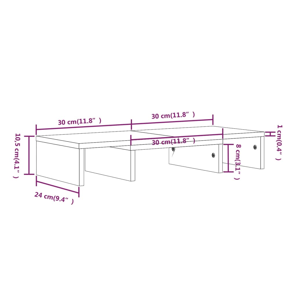 vidaXL Monitoriaus stovas, baltas, 60x24x10,5cm, pušies masyvas