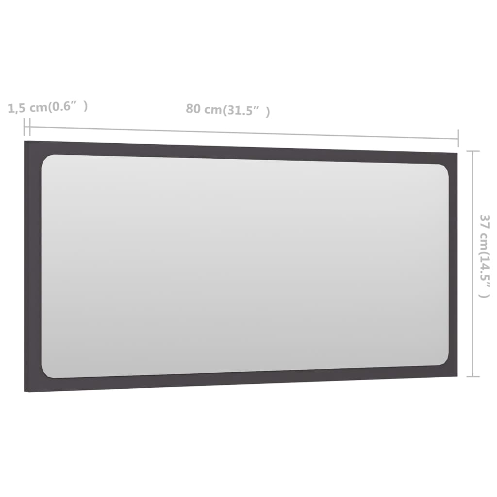 vidaXL Vonios kambario veidrodis, pilkos spalvos, 80x1,5x37cm, MDP