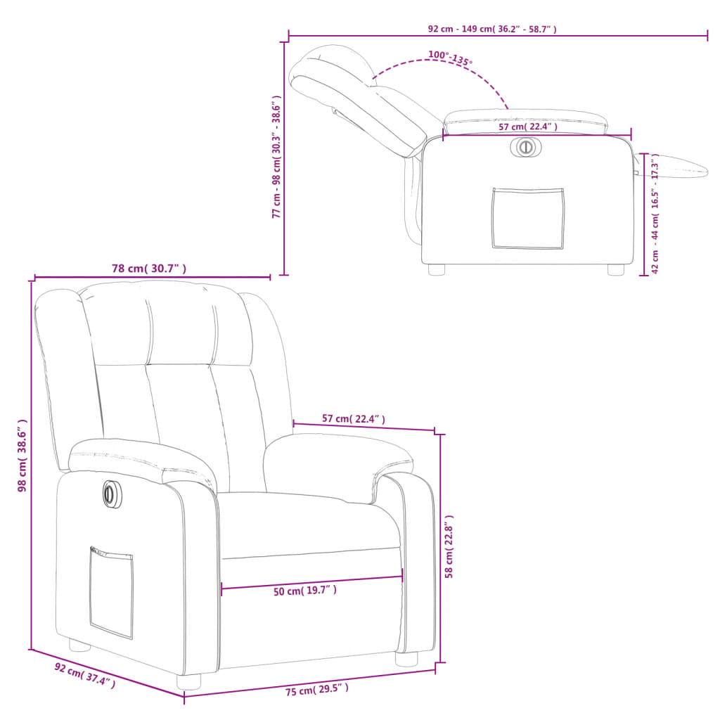 vidaXL Elektrinis atlošiamas krėslas, kreminės spalvos, audinys