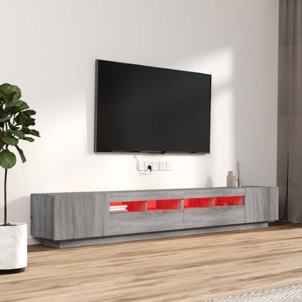 vidaXL TV spintelių komplektas su LED, 3 dalių, pilkas ąžuolo, mediena