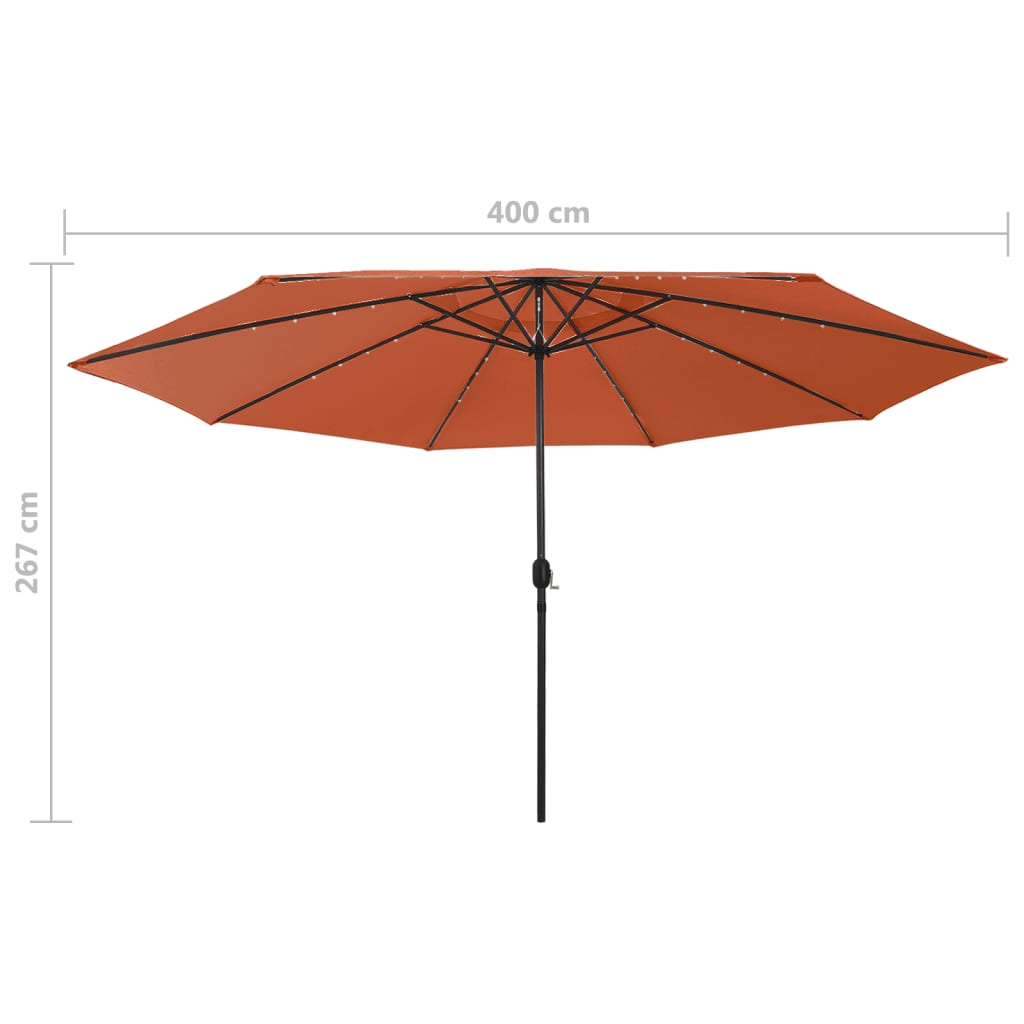 vidaXL Lauko skėtis su LED ir metaliniu stulpu, terakota, 400cm