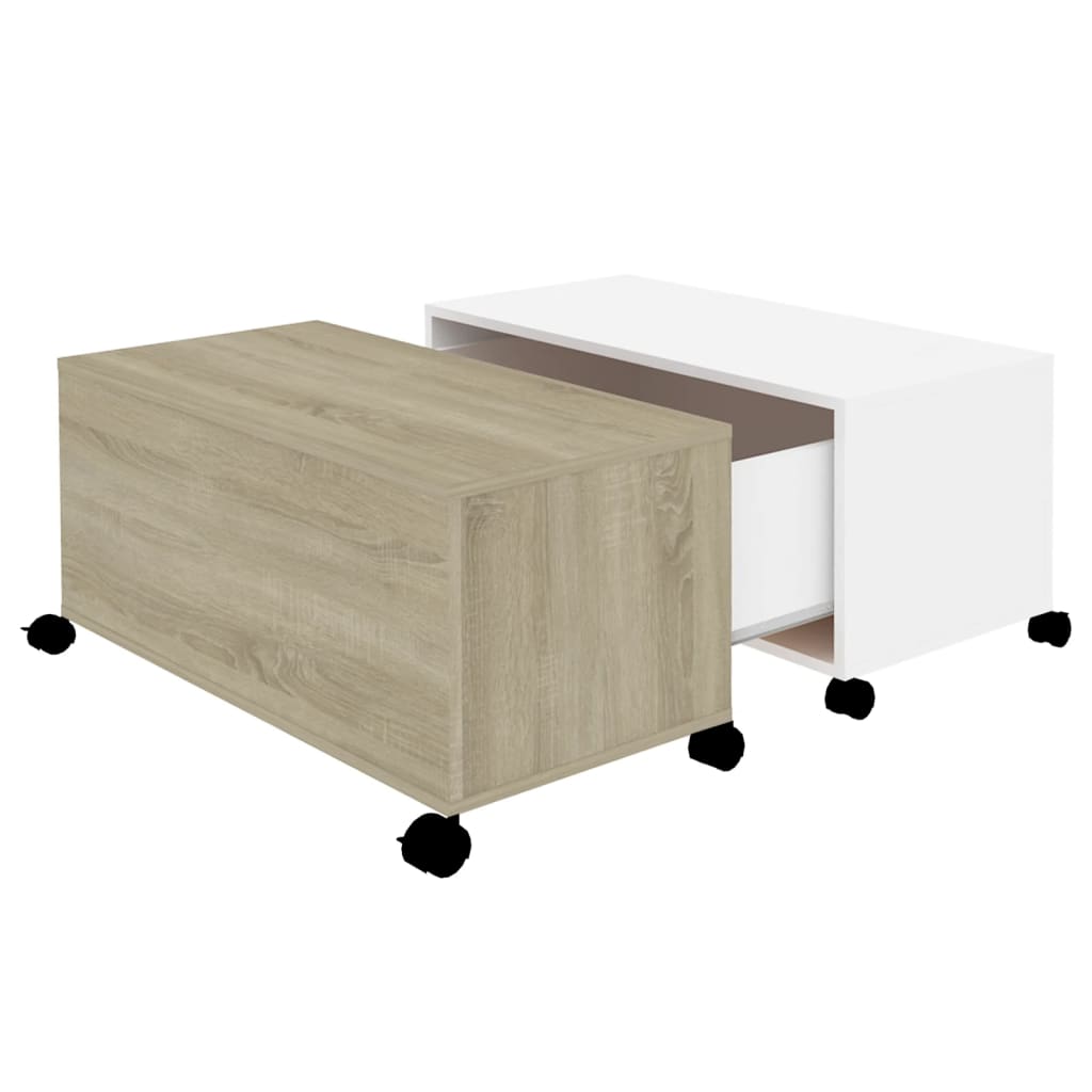 vidaXL Kavos staliukas, baltos ir ąžuolo spalvos, 75x75x38cm, MDP