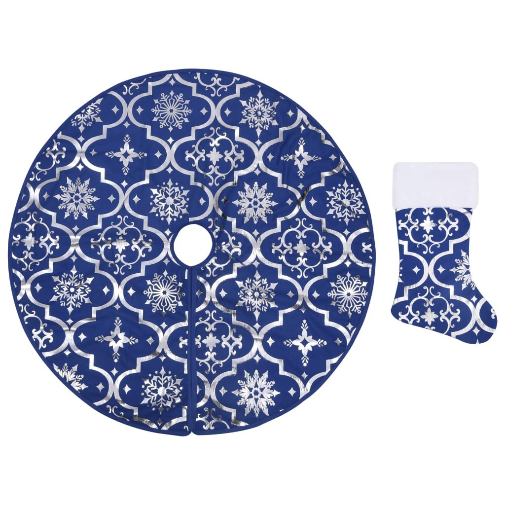 vidaXL Prabangus kilimėlis po eglute su kojine, mėlyni, 122cm, audinys