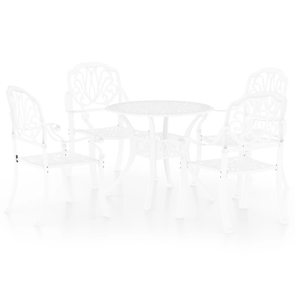 vidaXL Bistro baldų komplektas, 5 dalių, baltas, lietas aliuminis