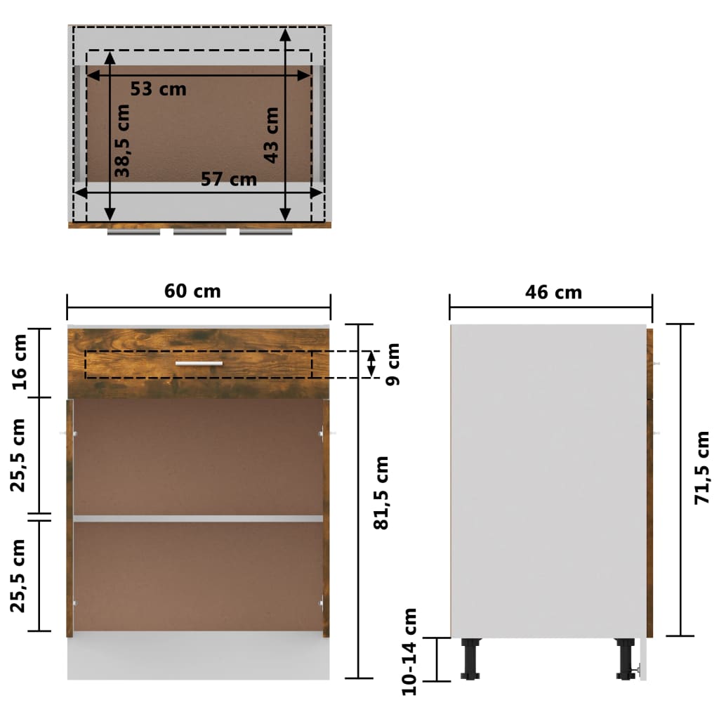 vidaXL Apatinė spintelė su stalčiumi, ąžuolo, 60x46x81,5cm, mediena