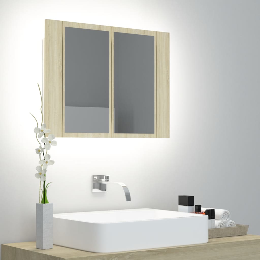 vidaXL Veidrodinė vonios spintelė su LED, ąžuolo, 60x12x45cm, akrilas