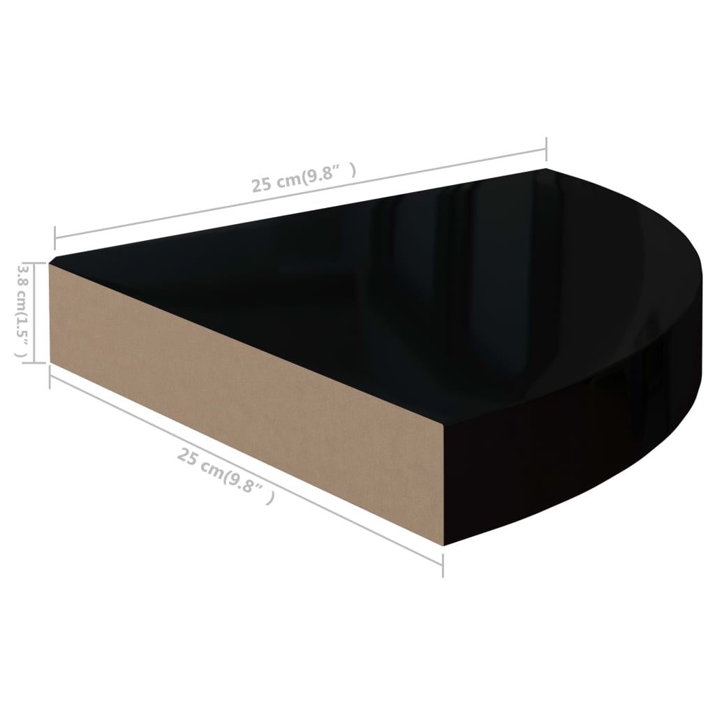 vidaXL Pakabinamos kampinės lentynos, 4vnt., juodos, 25x25x3,8cm, MDF