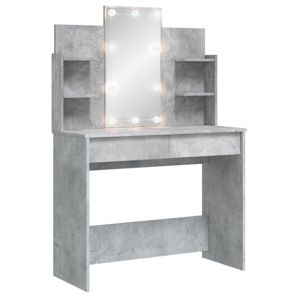 vidaXL Kosmetinis staliukas su LED lemputėmis, betono, 96x40x142cm