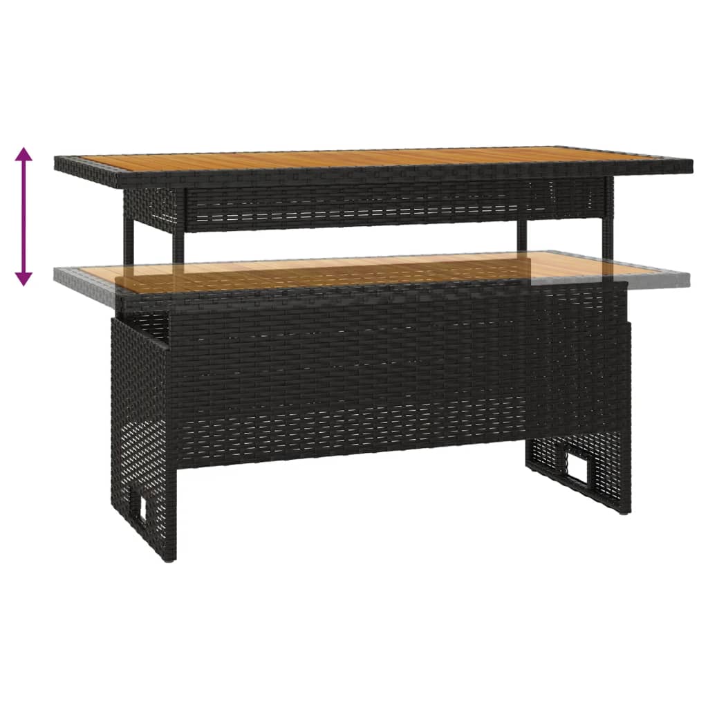vidaXL Sodo stalas, juodas, 100x50x43/63cm, akacija ir poliratanas