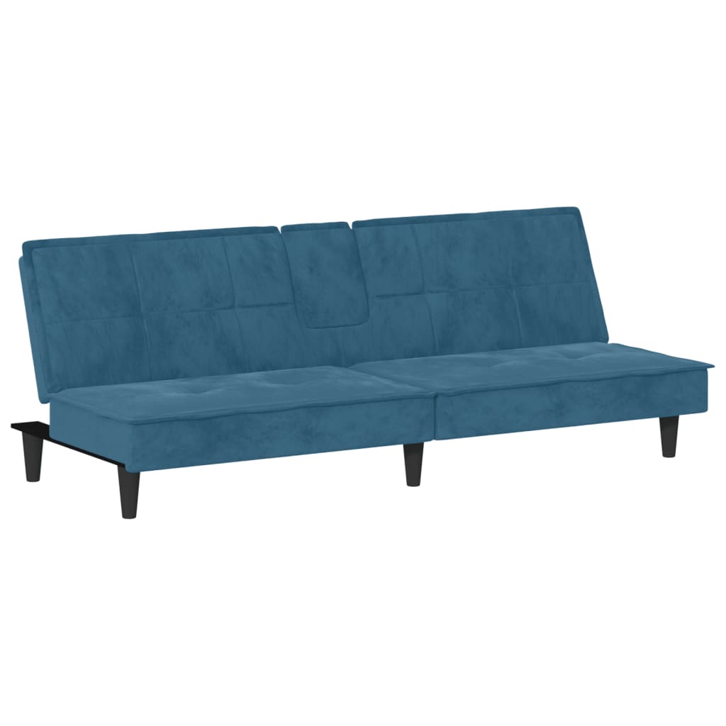 vidaXL Sofa-lova su puodelių laikikliais, mėlynos spalvos, aksomas