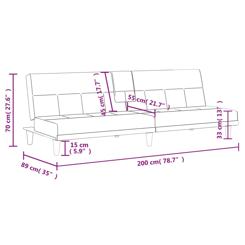 vidaXL Sofa-lova su puodelių laikikliais, tamsiai pilka, audinys
