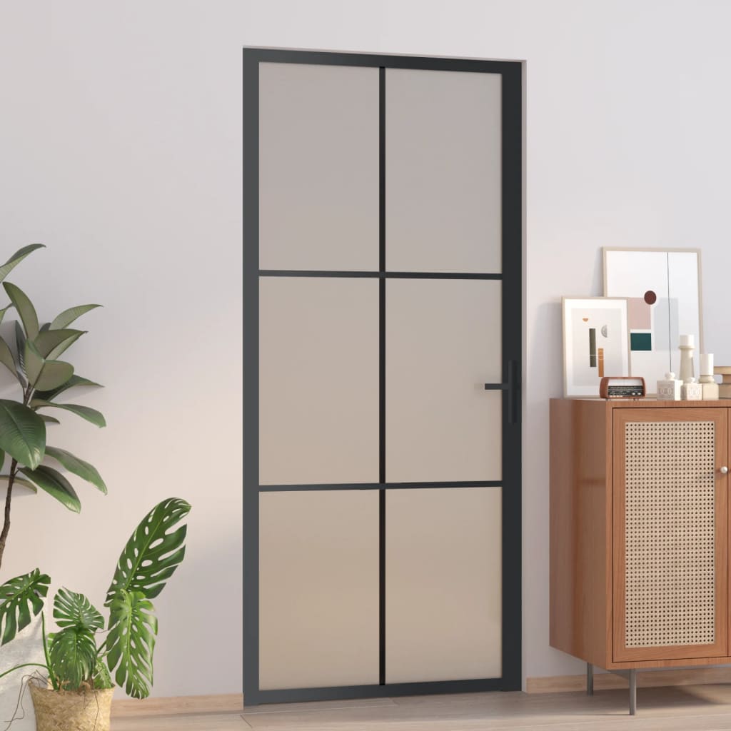 vidaXL Vidaus durys, juodos, 93x201,5cm, matinis stiklas ir aliuminis