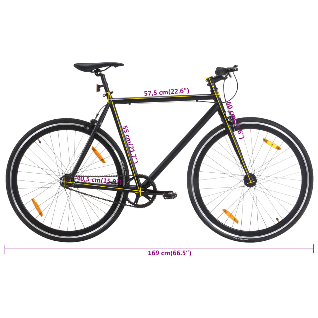 vidaXL Fiksuotos pavaros dviratis, juodos spalvos, 700c, 55cm