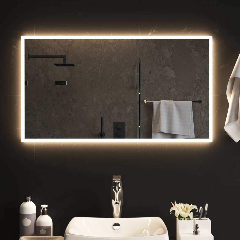 vidaXL Vonios kambario LED veidrodis, 90x50cm