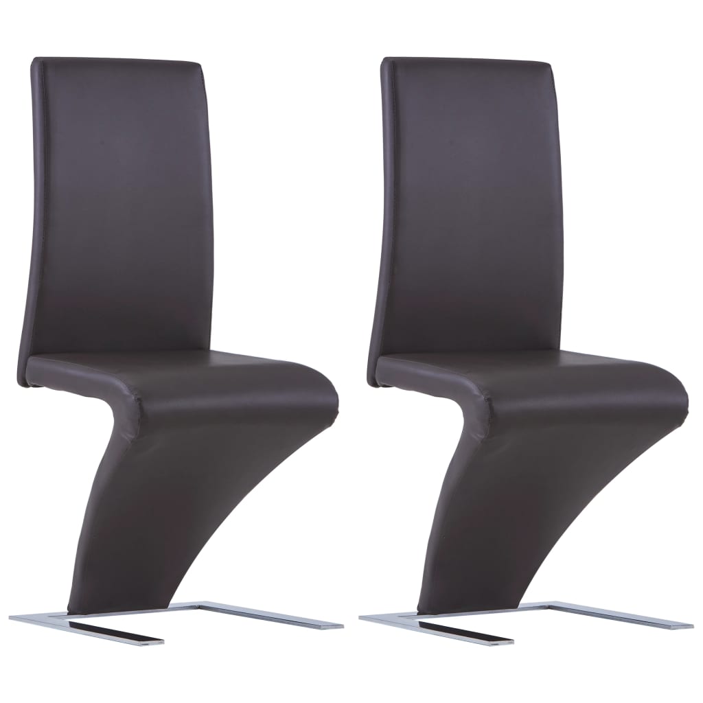 vidaXL Valgomojo kėdės, 2 vnt., rudos, dirbtinė oda, zigzago formos