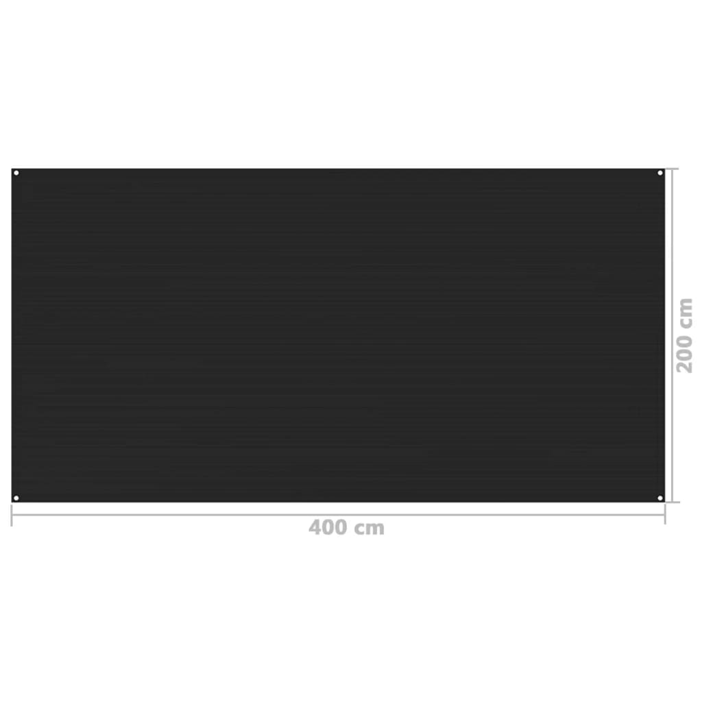 vidaXL Palapinės kilimėlis, juodos spalvos, 200x400cm