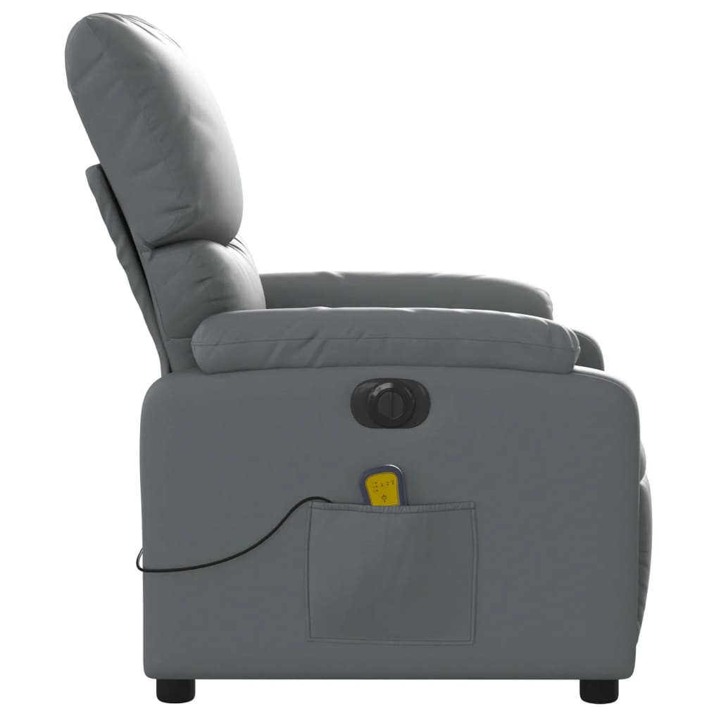 vidaXL Elektrinis atlošiamas masažinis krėslas, pilkas, dirbtinė oda