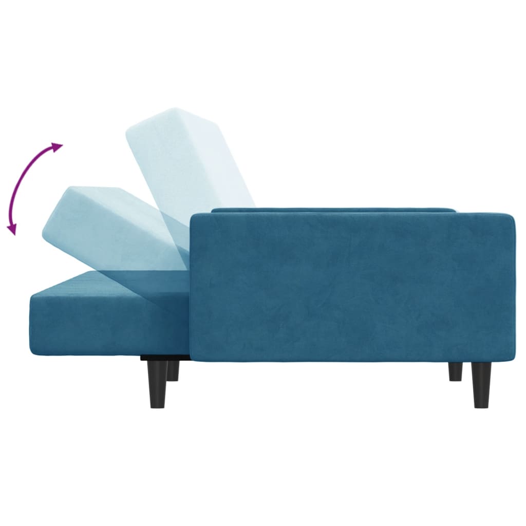 vidaXL Dvivietė sofa-lova su pakoja, mėlynos spalvos, aksomas