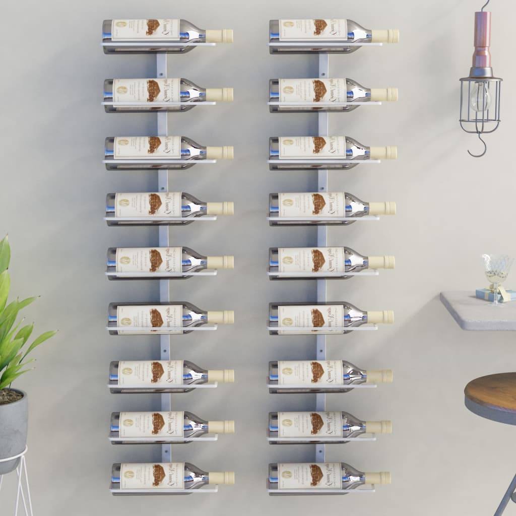 vidaXL Prie sienos montuojami vyno laikikliai, 2vnt., balti, geležis