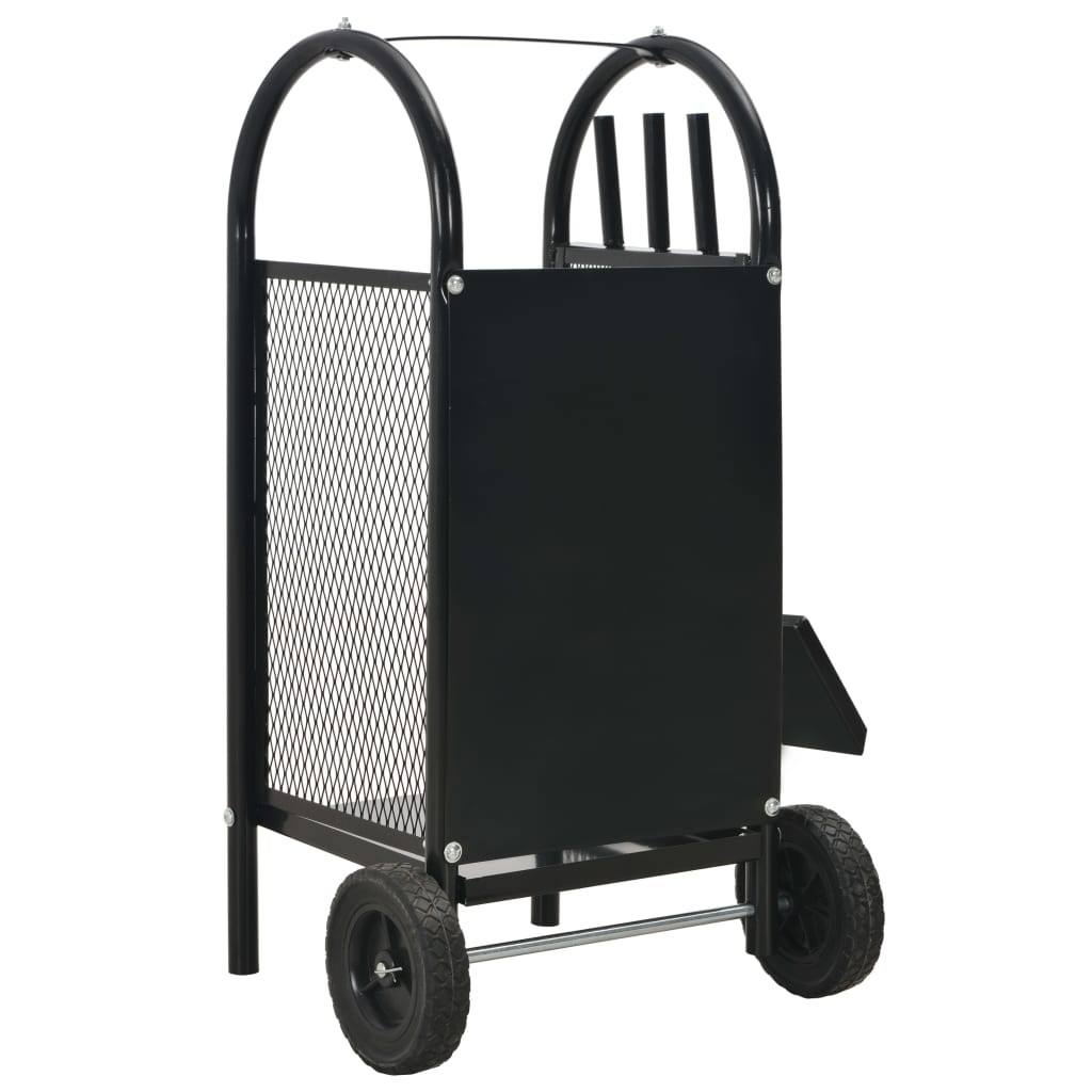 vidaXL Vežimėlis malkoms, juodos spalvos, 30x35x81 cm, plienas