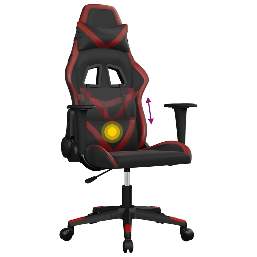 vidaXL Masažinė žaidimų kėdė, juoda ir vyno raudona, dirbtinė oda