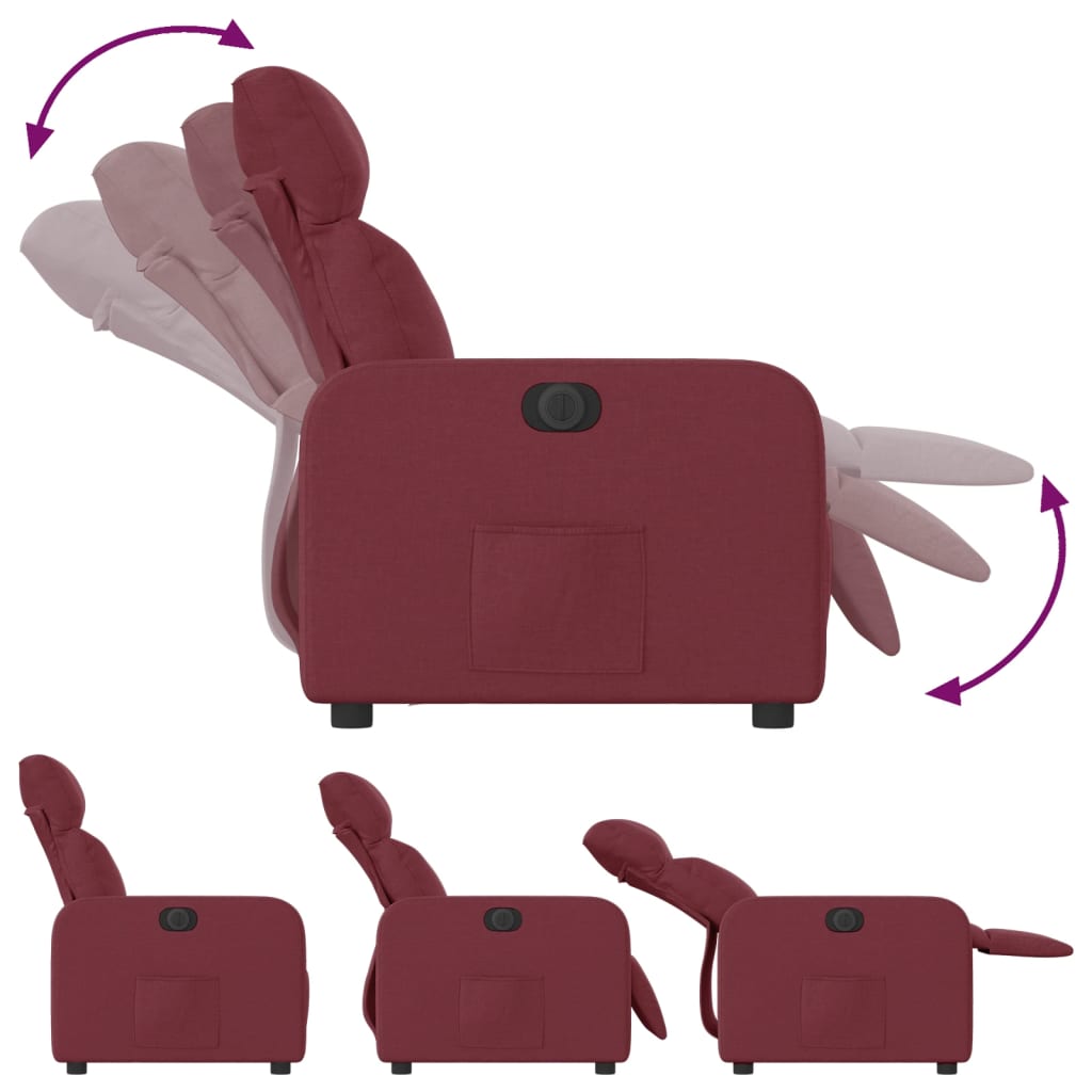 vidaXL Elektrinis atlošiamas krėslas, raudonojo vyno spalvos, audinys
