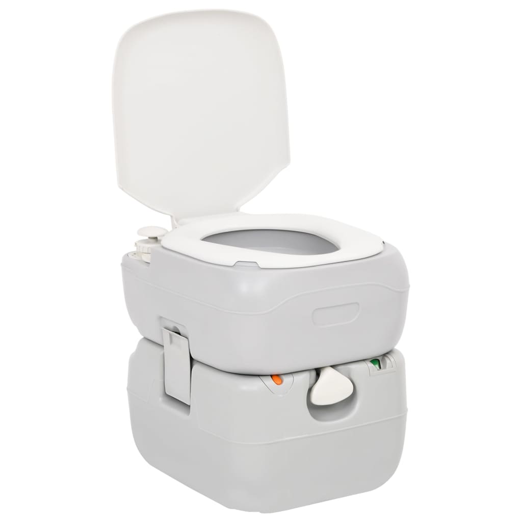 vidaXL Nešiojamas stovyklavimo tualetas, pilkas/baltas, 22+12l, HDPE