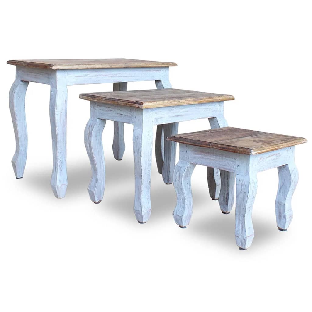 vidaXL Sustumiamų staliukų kompl., 3d., masyvi perdirbta mediena