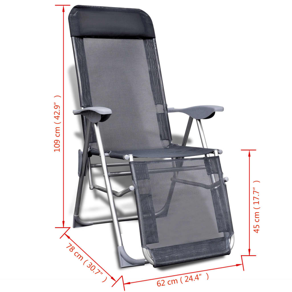 vidaXL Sulankst. sodo kėdės, 2vnt., aliuminis ir tekstilenas, pilkos