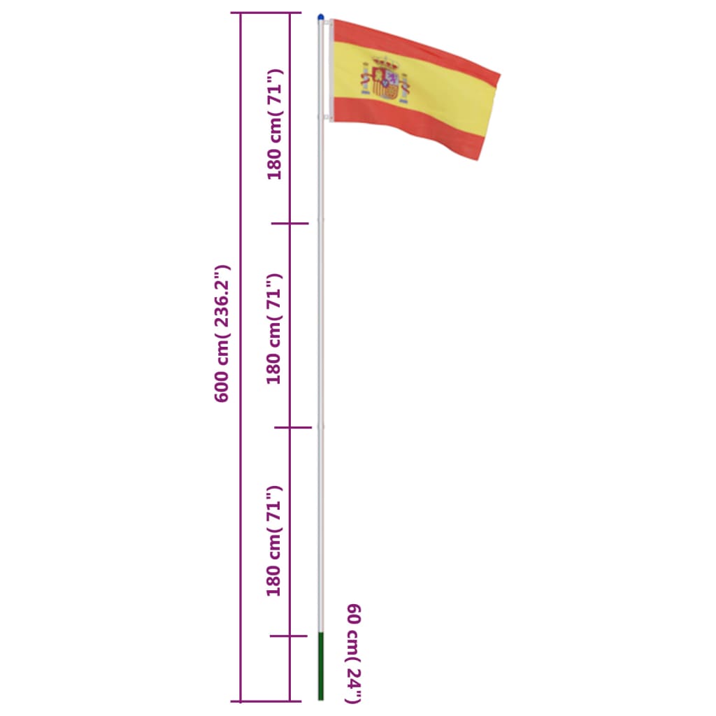 vidaXL Ispanijos vėliava su stiebu, aliuminis, 6m